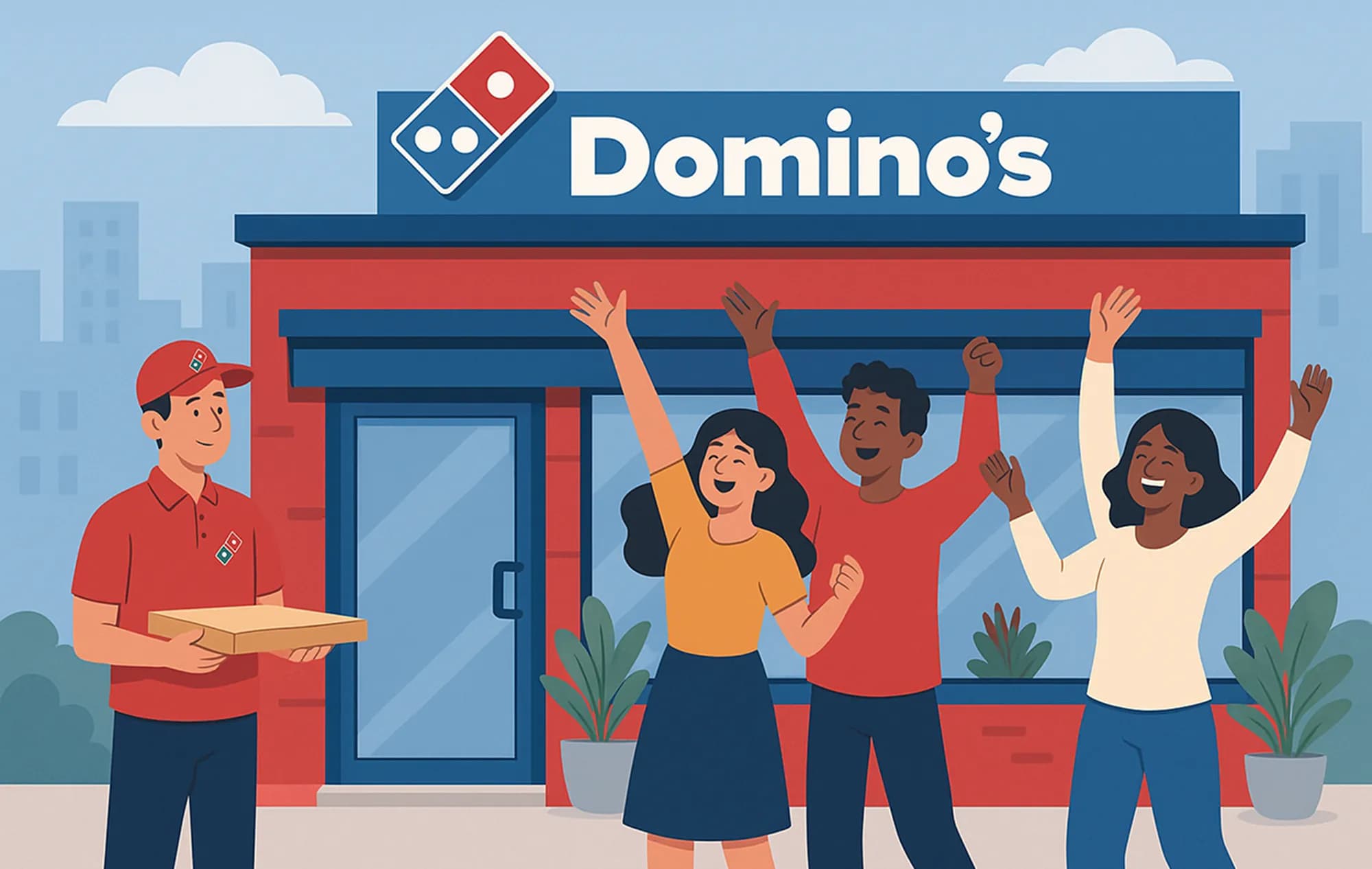 Business partners reviewing Domino's franchise plans