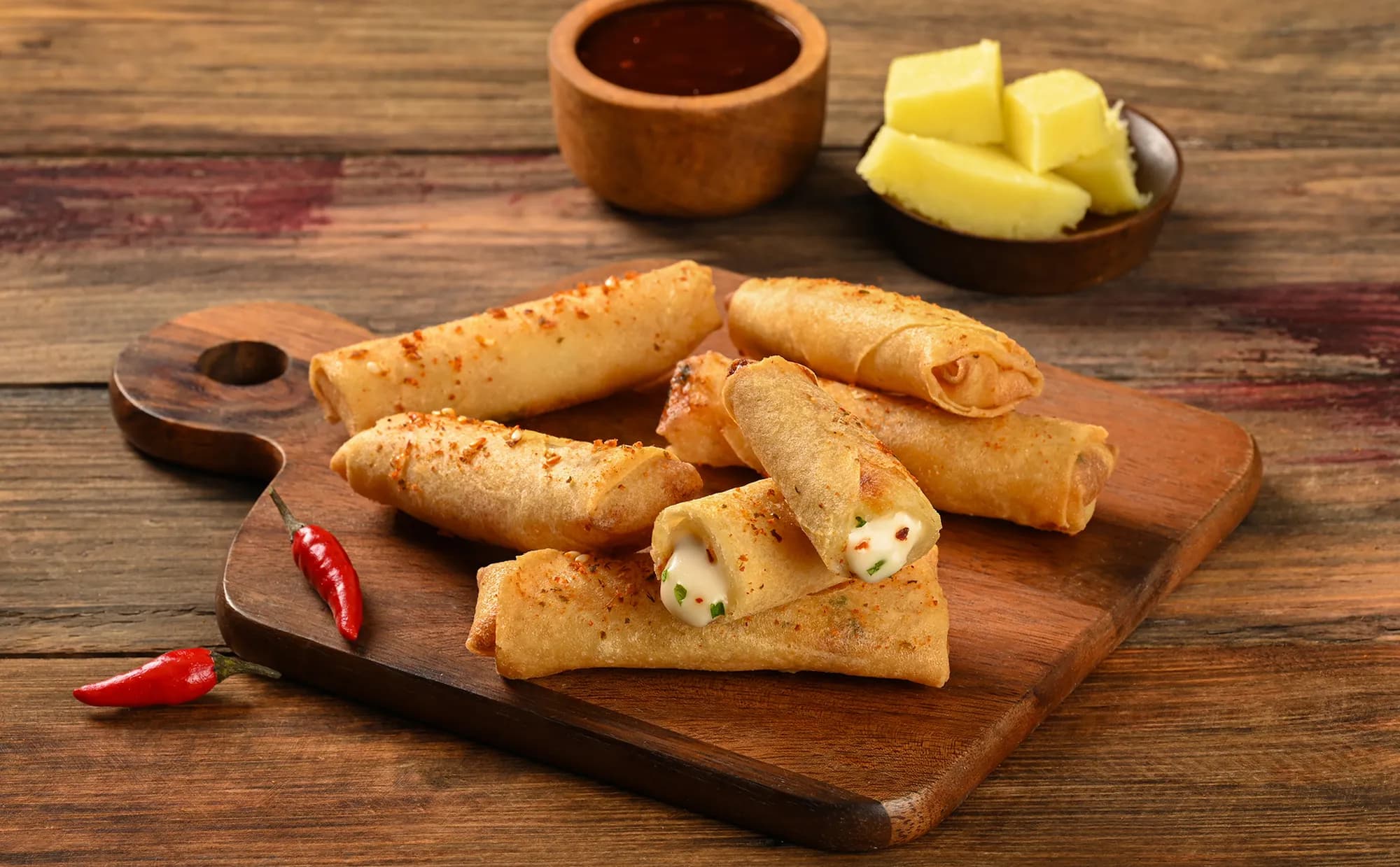Molten Cheese Spring Rolls